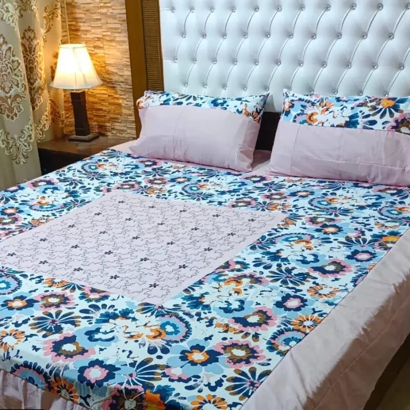 3 Pcs Embroidered Cotton Bedsheet