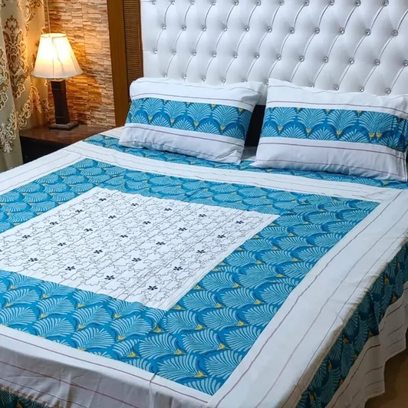 3 Pcs Embroidered Cotton Bedsheet
