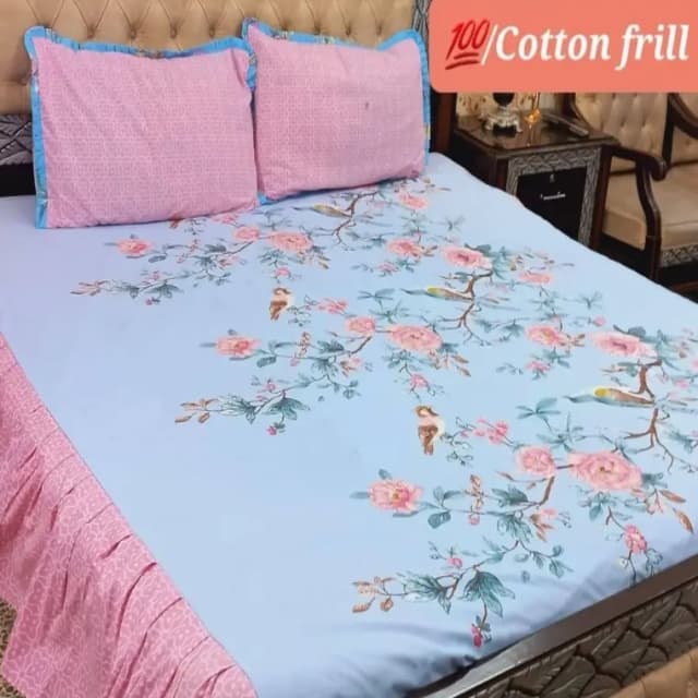 3 Pcs Frill Cotton Bedsheet